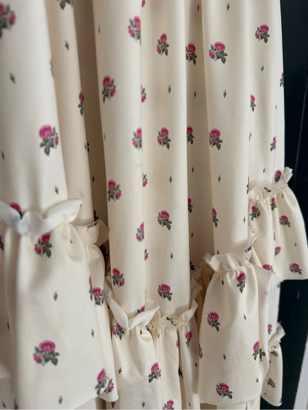 Joyfolie Cream Halter Ruffle Dress with Pink Floral Print